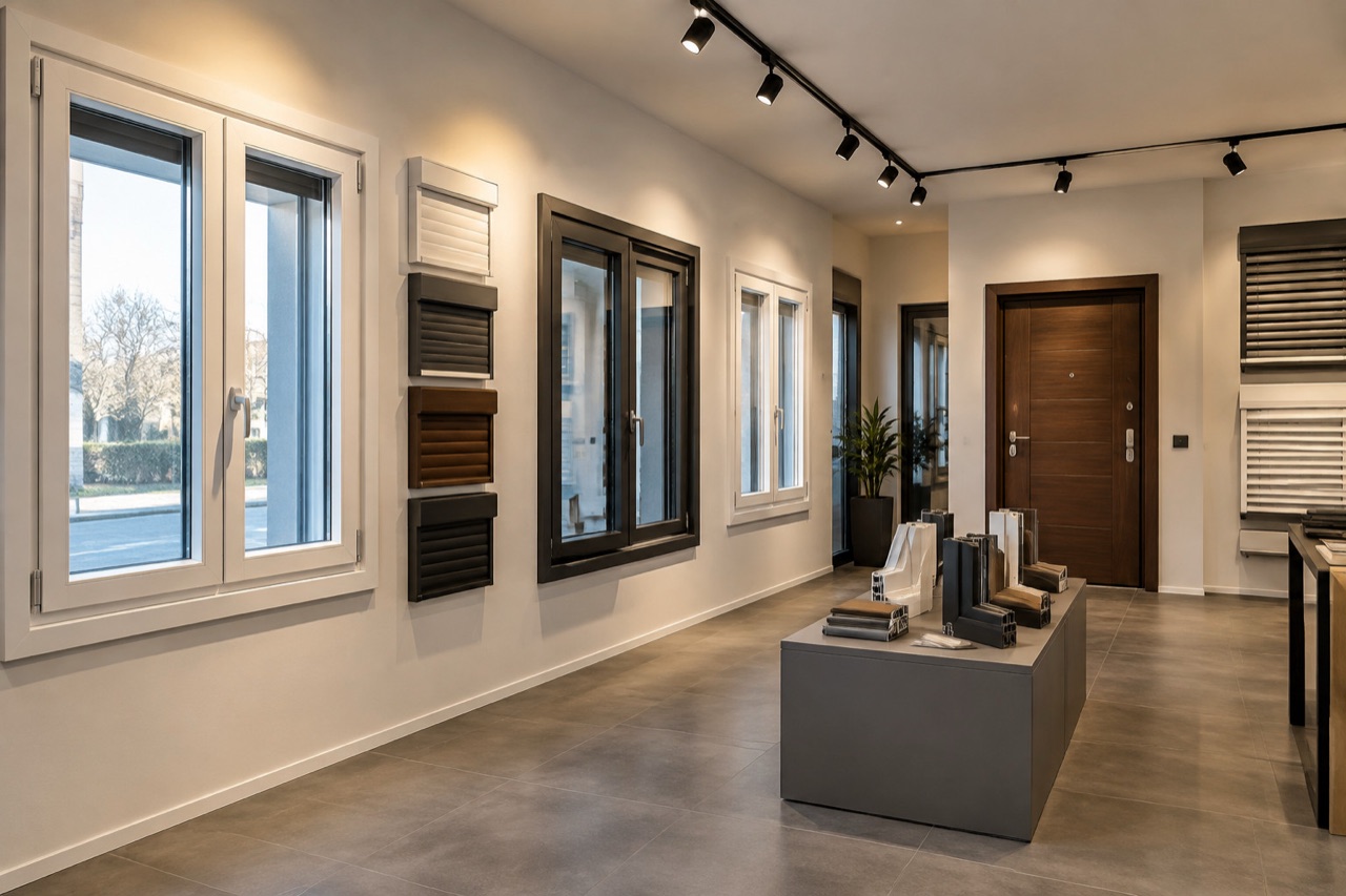 Showroom De Sio con finestre, tapparelle e porte blindate in esposizione